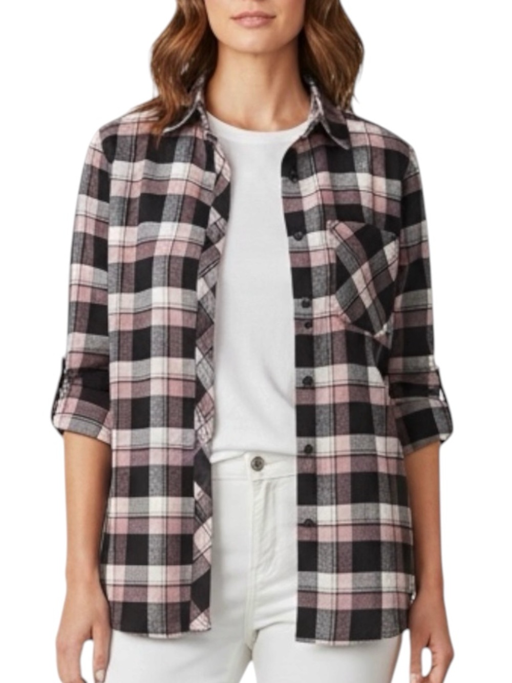 ORVIS Plaid Flannel L/S Shirt - Black/Dusty Pink Size Small — Perfect for Fall!